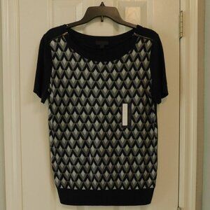 WORTHINGTON Short Sleeve Sweater Pullover  Black/Gray Diamond  Womens Large New